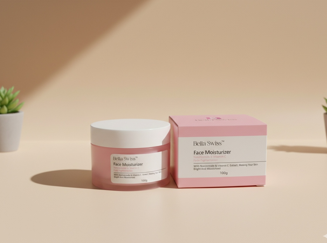 Bella Swiss Face Moisturizer with Niacinamide and Vitamin C, jar and box